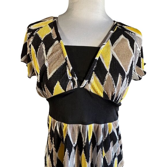 Nick & Sarah Womens Diamond Print Tunic Top With Tie Back Short Sleeves - Picture 5 of 7